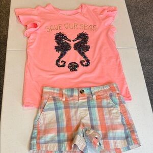 SO Multicolor Plaid Shorts and Flip Sequined tee